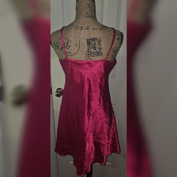 Michael P. Hot Pink Satin & Lace Chemise Slip Dress - Size Medium - Picture 3 of 4
